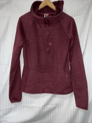 Sudadera con Capucha para Mujer The North Face 1/4 Botón Pullover Sudadera Polar Borgoña L Foto 1 de 4