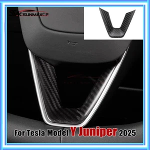 Real Carbon Fiber Steering Wheel Sticker for Tesla Model Y Juniper 2025 Matte - Picture 1 of 5