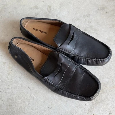 Mocasín Hush Puppies Wren Penny Talla 9 Negro Gamuza Cuero Comodidad Foto 1 de 4