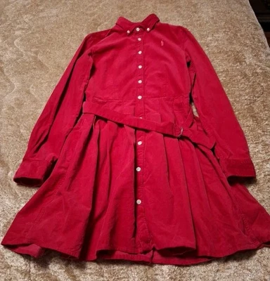 Ralph Lauren Polo Girls Pink Corduroy Belted  Shirtdress Size 16 - Image 1 of 4