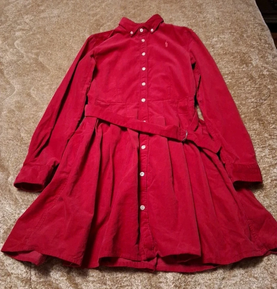 Ralph Lauren Polo Girls Pink Corduroy Belted  Shirtdress Size 16 - Image 1 of 4
