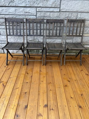 4 matching wooden folding slat chairs manufactured by Dillingham Mfg. Co. WI - Image 1 of 4