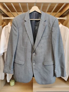 DKNY SIZE 44R GREY BLAZER JACKET SUIT FORMAL OCCASION PROM WORK WOOL SILK MENS - Picture 1 of 4