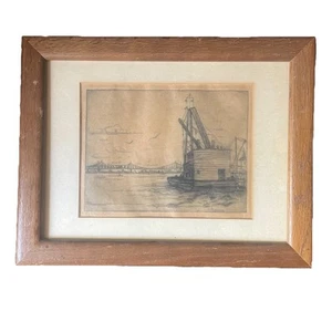 Charles Schlein signierte Radierung 1924 Sozialer Realismus Hafen - Bild 1 von 4