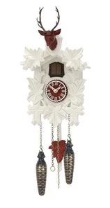 Quartz Cuckoo Clock 5 leaves, head of a deer, with music TU 371/20 QM rot NEW - Picture 1 of 1