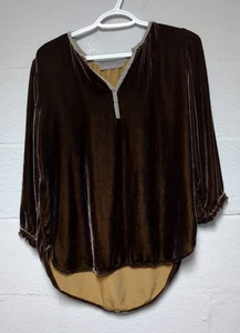 Cut Loose Velvet Tunic Top Size XS Silk Blend Brown High Low Hem 3/4 Sleeve - Picture 1 of 7