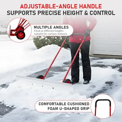 39in Wide Snow Pusher Shovel for Driveway with Wheels & Adjustable Angle - Image 1 of 4