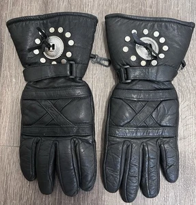 Women’s Concha Studded Fleece Lined Warm Size M Black Leather Motorcycle Gloves - Bild 1 von 6