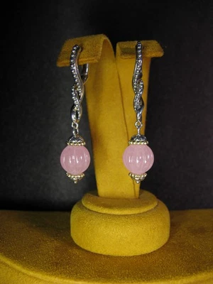 BARBARA BIXBY PINK JADEITE GEMSTONE DANGLE HOOP EARRINGS Carved Jade Bead - Image 1 of 3