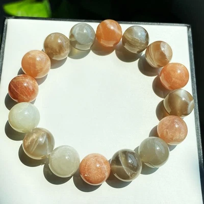 Brazalete de cuentas de cristal de luz fuerte piedra solar piedra lunar color natural de 13,3 mm 015 Foto 1 de 4
