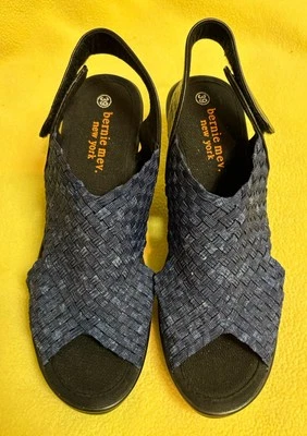 Womens Bernie Mev. Slingback Open Toe Heels Stretch Woven Blue Black Sz 39  - Image 1 of 4