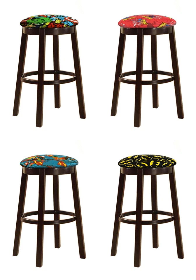 Taburete de Bar Madera Espresso 24" o 29" Temática de Superhéroes Cubierta de Tela Asiento Giratorio Foto 1 de 1