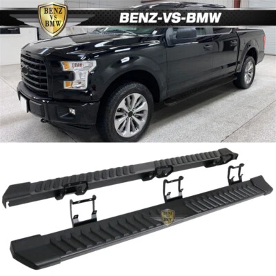 Fits 15-25 Ford F150 SuperCrew Cab Running Boards V Style Side Step Bars Black - Image 1 of 4