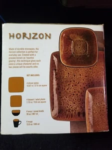 Horizon 16 Piece Dinner Set Earth Tone 4 Dinner Plates, 4 Cereal Bowls, 4 Pasta - Picture 1 of 6