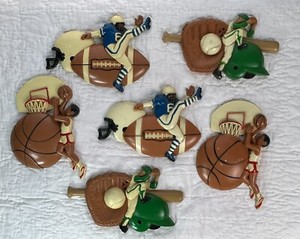 Vintage BURWOOD Sports Wall Art Plaques 1991 Baseball/Football/Basketball Deco