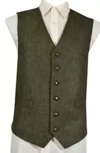 Mens Wool Blend Tweed Waistcoat Vest Gilet - Green Flecked - Picture 1 of 1