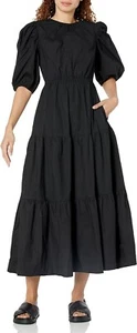 Womens black cotton Florence open back puff sleeve dress costume (Size M) - Picture 1 of 9