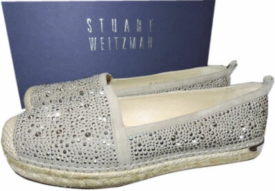 Stuart Weitzman Espadrilles  Studded Gray Silver Suede Flat Loafers 40 Shoes - Image 1 of 4