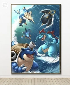 Water Type PokeArt Canvas Poster Anime Wall Art Home Decor Unframed - Picture 1 of 5