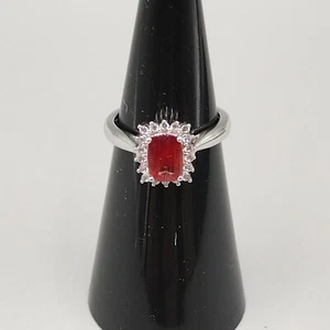SCHMUCK 0,59ct Quadrat Kissen Rot Labradorit mit 0,85ctw Weiß Zirkon S/S Ring NEU - Bild 1 von 12