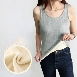 Ladies Fleece Lined Vest Camisole Tank Top Underwear Wide Strap Thermal Casual - Picture 1 of 20