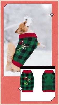 PEDGOT Christmas Dog Sweater Green Red Plaid Dog Xmas Clothes Knitwear Sz. SMALL - Image 1 of 4