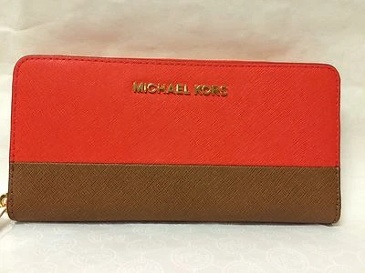 NWT Michael Kors Jet Set ZA Continental Leather Zip Around Wallet Mandrn/Luggage - Image 1 of 4