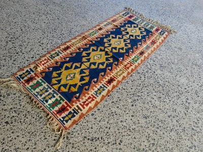 Vintage Turkish Kilim Rug 3.3x5.7 ft Handwoven Wool Tribal Geometric Carpet - Image 1 of 4