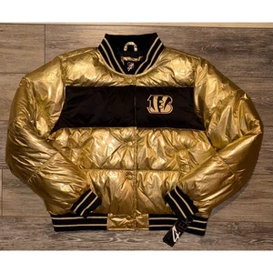 NWT G-III for Her Women's Cincinnati Bengals Metallic Gold Crop Jacket - Medium - Picture 1 of 6