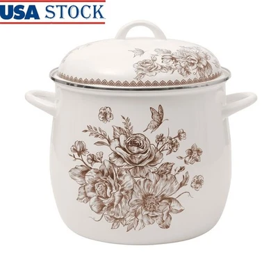 Enamel Steel Stock Pot 12QT Vintage Floral Kitchen Cooking Essential Durable New