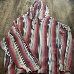 Gotcha Hoodie 2 Button Pullover Bottom Drawstring L Beach 80’s 90’s Vtg Stripes - Picture 1 of 12