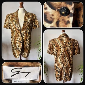 Giacca cotone stampa animalier Genny vintage anni '80 '90 taglia 10 12 14 - Foto 1 di 9