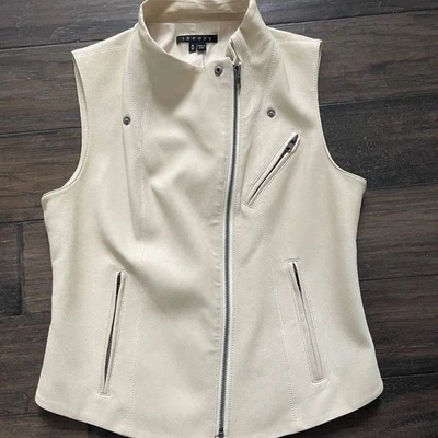 THEORY Precioso Chaleco Crema 100% Cuero Cordero Talla M ¡NUEVO CON ETIQUETAS $856!! Foto 1 de 2