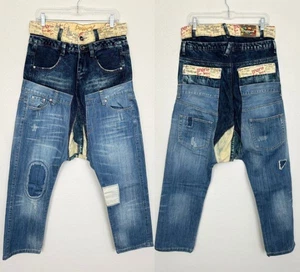Desigual Jeans Patchwork Dropcrotch Distressed Medium Wash Blue Hip Hop Men's 28 - Picture 1 of 15