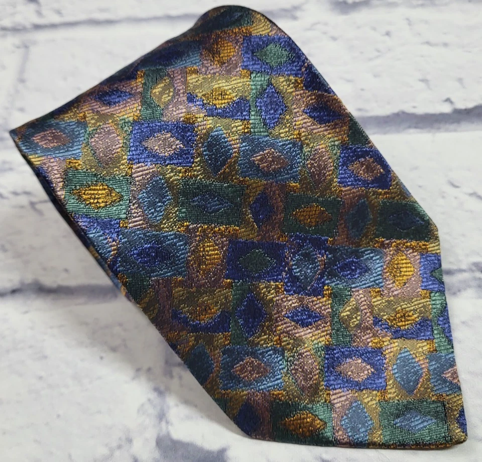 Corbata de seda John W. Nordstrom azul cobre verde geométrica Italia 59 x 3,7/8 Foto 1 de 4