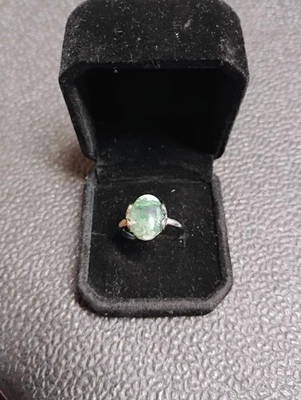 REAL Water Grass Agate Natural Stone Ring Size 9 Stainless Steel Ring  - Image 1 of 4