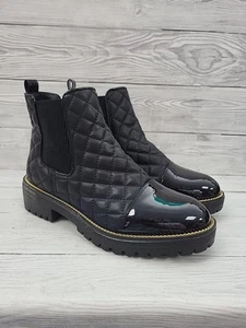 New Look Black Diamond Quilted Chelsea Boots Gold Chain Detail.Size 6 BNWT.PD - Picture 1 of 9