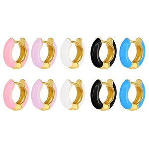 Boho Colorful Enamel Small Chunky Huggie Hoop Stainless Steel Earrings for Women - Picture 1 of 23