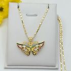 14K Gold Plated Woman Jewelry Multicolor Crystals Butterfly Pendant Necklace