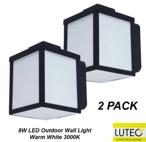 2 x Lutec Zoe Outdoor Wall Coach Lights 8W LED Warm White 3000K Black - Picture 1 of 5