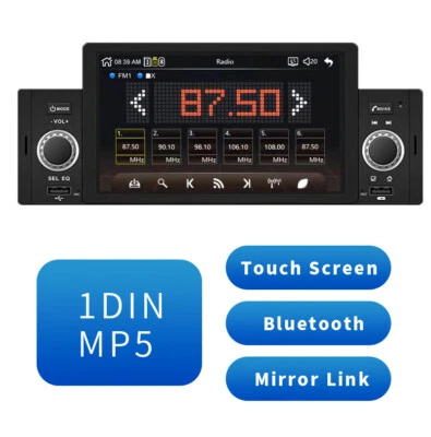 5" 1 Din Pantalla táctil Auto radio Estéreo para coche IOS/Android Bluetooth MP5 - Imagen 1 de 4