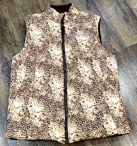 Chaleco Vaquera Tuff Reversible Cremallera Marrón Estampado Leopardo Mujer Grande Usado en Excelente Condición Suave Cálido - Imagen 1 de 9