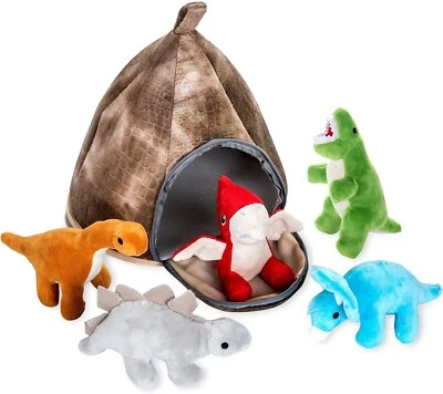 Conjunto de brinquedo de pelúcia dinossauro animal – Conjunto de 5 brinquedos de dinossauro bolsa com zíper vulcão - Imagem 1 de 4