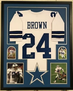 FRAMED DALLAS COWBOYS LARRY BROWN AUTOGRAPHED SIGNED INSCRIBED JERSEY JSA COA - Picture 1 of 4