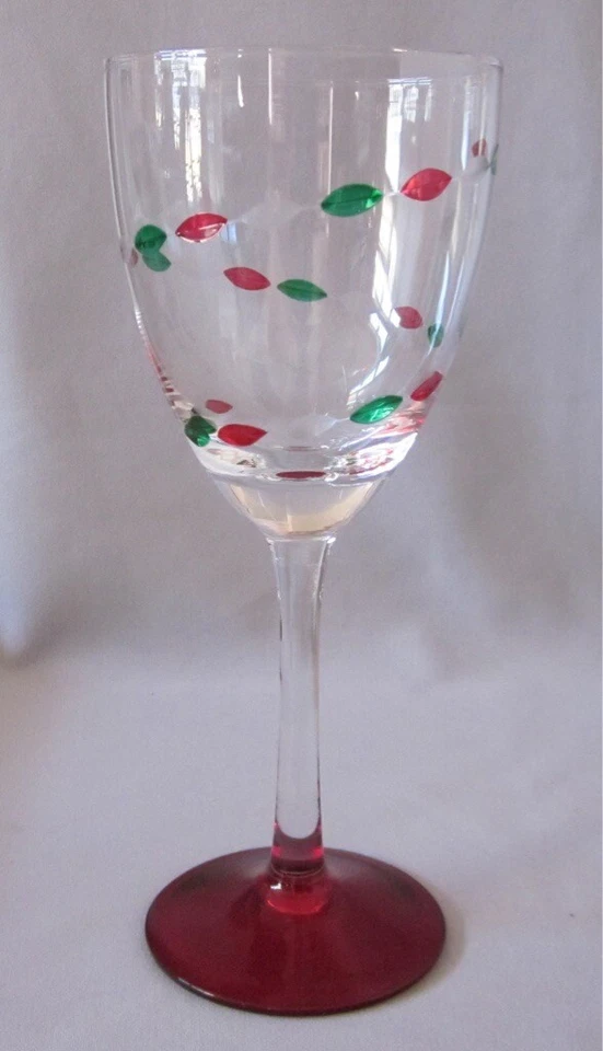 Wine Water Goblet Glass Gorham Crystal Christmas Jewels Red Foot 8 3/4"