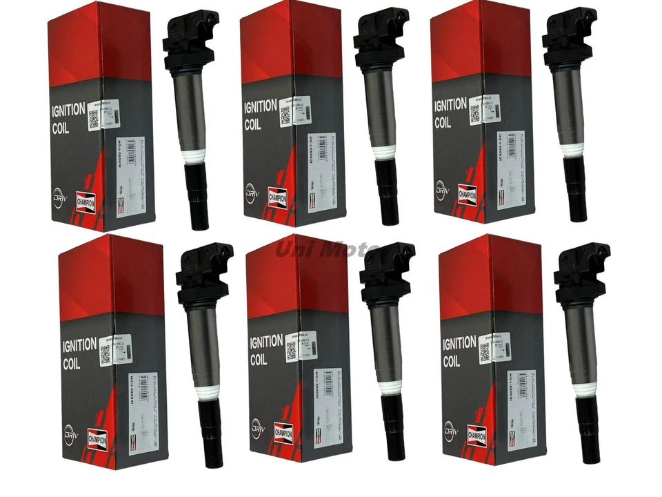 12137594937 OEM Champion 6 pcs Ignition Coil for BMW 128i 335i 328i 528i 535i X5 - Image 1 of 4