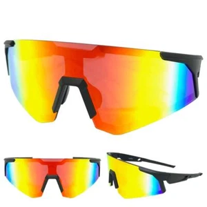 OVERSIZED SPORTS WRAP Biker Cycling Shield SUN GLASSES Big Black Frame Gold Lens - Picture 1 of 6