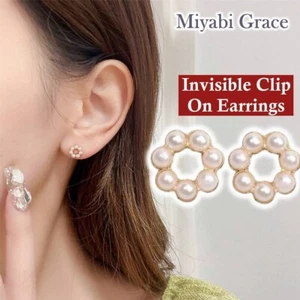 Clip On Earrings Invisible Small Gold Open Circle White Pearl Cute Clip Earrings - Picture 1 of 22