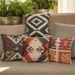 cushion cover handmade Throw Pillow Jute kilim pillow cover Navajo south western - Picture 1 of 6
