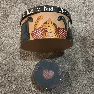 Juego de 2 cajas apilables de diseño de gato pintadas a mano con encanto de campo rústico de 8"x4" y 4,5 Foto 1 de 4